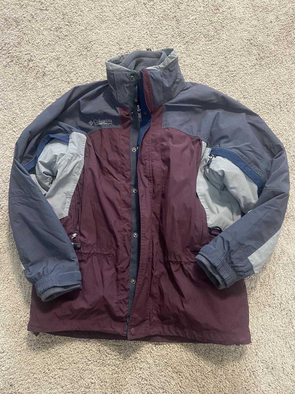 Vintage Columbia Jacket Mens Large Maroon Gray Fire Ridge 3-in-1 Ski Fleece 90s